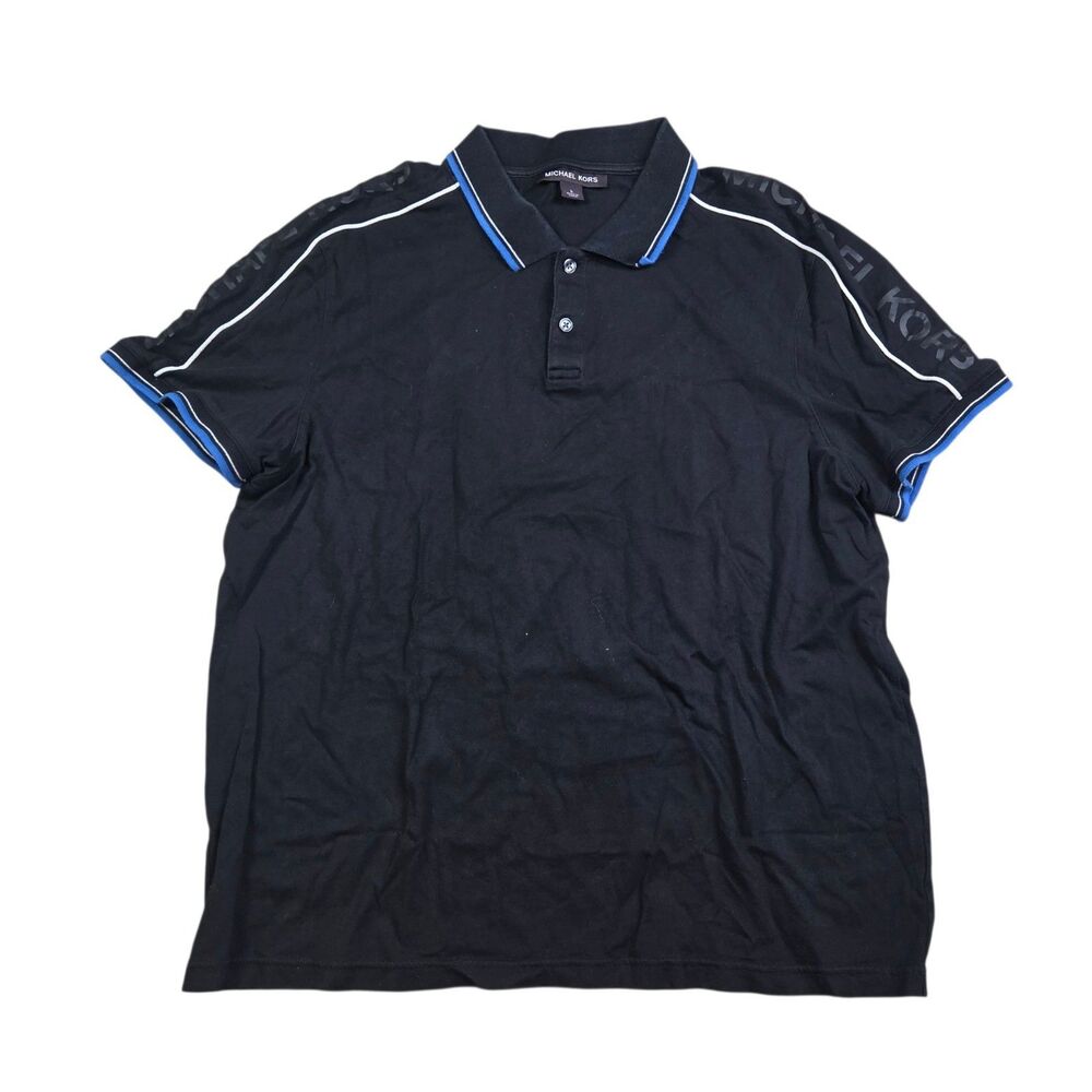 Vintage Michael Kors Polo Shirt Men Small Black Cotton Spell Out Shoulders L - Picture 1 of 6